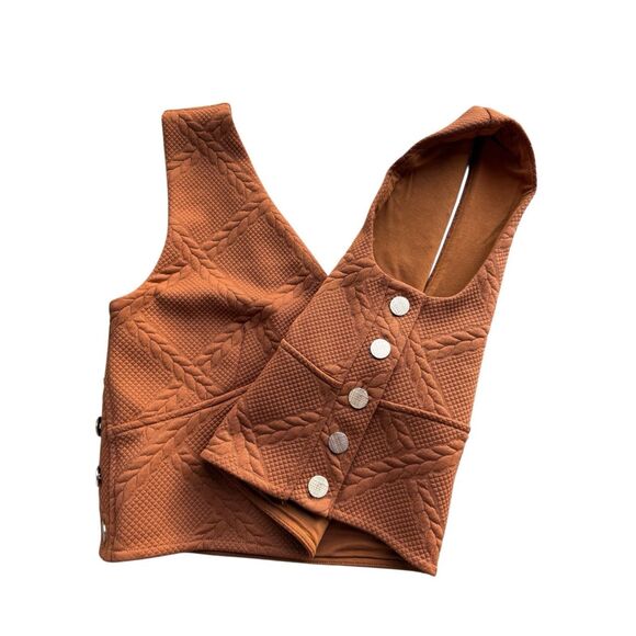 Anthropologie Maeve Textured Button Side V-neck Cropped top Size L - Picture 6 of 10